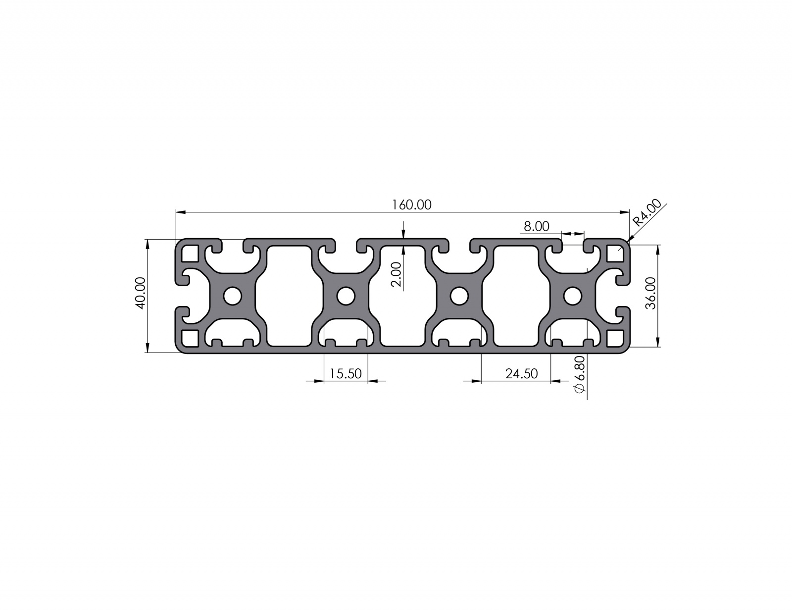 Aluminiumprofil 160x40 leicht 4N Nut 8 I-Typ